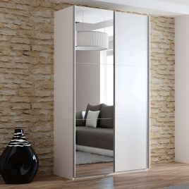 BORIS 2 Door Mirrored Sliding Wardrobe White - 122cm