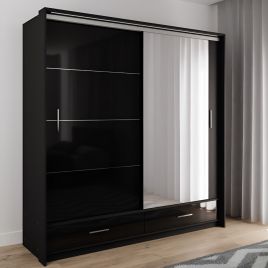 WARRINGTON 2 Door Mirrored Sliding Wardrobe with 2 Drawers Black - 208cm