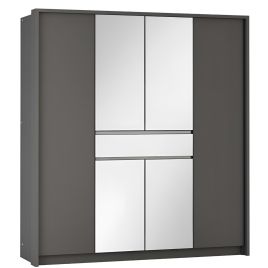 WAVERLEY 6 Door Mirrored Wardrobe with 1 Drawer Graphite - 200cm