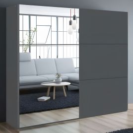 BORIS 2 Door Mirrored Sliding Wardrobe Grey - 250cm
