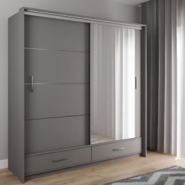 WARRINGTON 2 Door Mirrored Sliding Wardrobe with 2 Drawers Graphite - 208cm