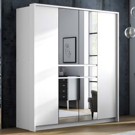WAVERLEY 6 Door Mirrored Wardrobe with 1 Drawer White - 200cm