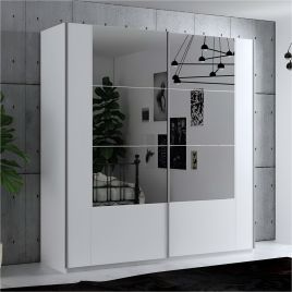 DETROIT 2 Door Mirrored Sliding Wardrobe White - 200cm