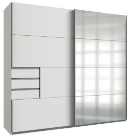 SOGO 2 Door Mirrored Sliding Wardrobe with 3 Drawers White - 225cm