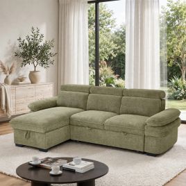 CAVENTO Fabric 3 Seater L Shaped Corner Sofa Bed - Green, Universal Facing