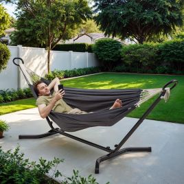Hammock Swing - FIORIA Double 529 lb Capacity Patio Garden Hammock Swing - Dove Grey