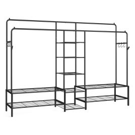 BEMOLO Open Wardrobe Clothes Rack with Shelves - Black