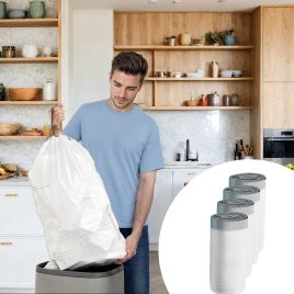 Trash Bags - FINTTO SONGMICS Pre-Separated Drawstring Bags for 30L Trash Can 4 Rolls - White