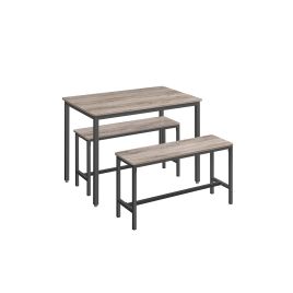 Dining Table Set - ORARO Frosted Grey Dining Set with 2 Benches - Frosted Grey