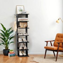 VERRA Shoe Rack - 7 Tier with Hooks Storage Tall Large Sized Rack - Black