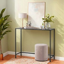 Console Table - VERRA Small Table with Tempered Glass Tabletop - Black