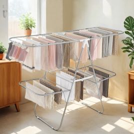 Drying Rack - VERRA Foldable 2 Level Laundry Rack with Adjustable Wing - White