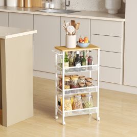 Rolling Cart - VERRA Slim Storage Cart with Handle Metal Frame - White