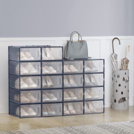 VERRA Shoe Box - 18 Pack Stackable Storage Small Sized ShoeBox - Blue