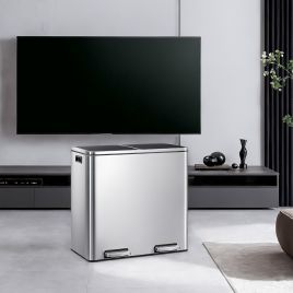 Kitchen Bin - VERRA Double 2 x 30L Pedal Rubbish Bin with Lids - Silver