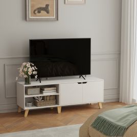 TV Cabinet - VERRA 140 cm Long Stand with 2 Doors Fits TVs up to 60 Inches - White