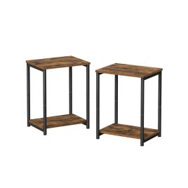 Side Tables - SERDA Set of 2 End Tables 2 Tier Steel Frame Rustic Brown - Black