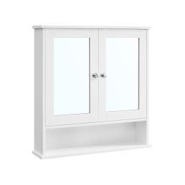 Wall-Mounted Bathroom Cabinet with 2 Mirrored Doors and Compartment