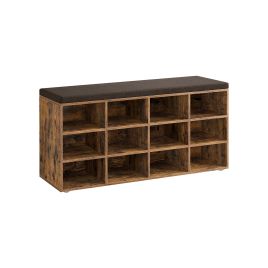 Shoe Bench with Cushion and 12 Compartments Rustic Brown