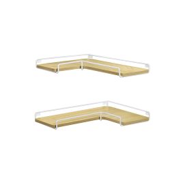 Set of 2 L-Shaped Floating Shelves Natural Oak and Cloud White