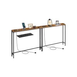 Console Tables - ASTRA Set of 2 Slim with Charging Station - Brown
