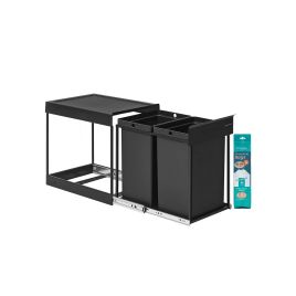 WHITELOW Pull Out Kitchen Rubbish Bin with Double Compartments 32.4cm - Black