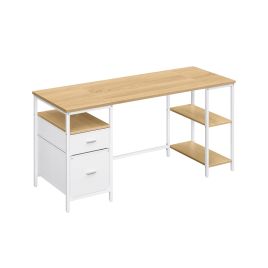 OACERA Computer Desk with Shelves and Drawers - Natural Oak and Cloud White