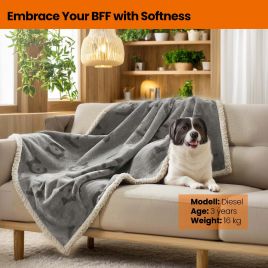 Dog Blanket - MARRAE Waterproof Sherpa Fleece Pet Blanket Machine Washable - Light Grey