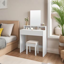 Vanity Desk - ZARNIA Large Mirror and Drawer Desk - White