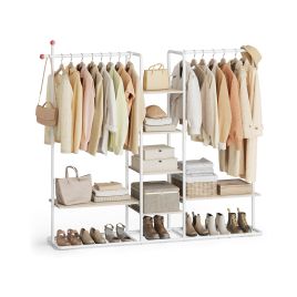 Clothes Rail - ASTLIA 6 Storage Shelves and 2 Hanging Rails - White Beige