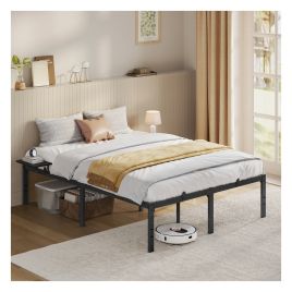 SITANE Double Metal Bed Frame with Side Shelves - Matte Black