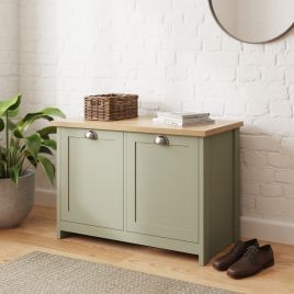 Shoes Cabinet - Antony Shoe Storage with Two Door Sage Green and Oak