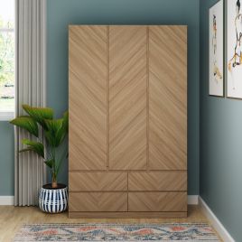 CHARLESTON 3 Door Wardrobe with 4 Drawers Oak - 119.5cm