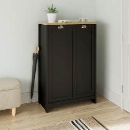 LANCASTER Black Shoe Cabinet - Large-sized, 2 Door, Narrow