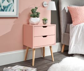 Bedside Table - NYBORG 2 Drawer Nightstand Coral Pink 40cm
