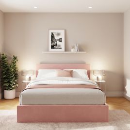 ENLIX Small Double Velvet Ottoman Storage Bedframe - Blush Pink