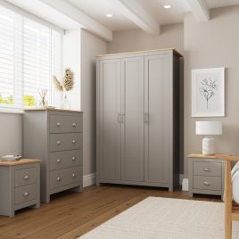 LANCASTER 3 Door Wardrobe Set 4 Piece - Grey