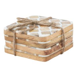 Wood Effect White Geometric Coasters - Set of 4