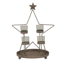 HERITAGE Rustic Outline Star With Four Glass Votives - Multi Colour