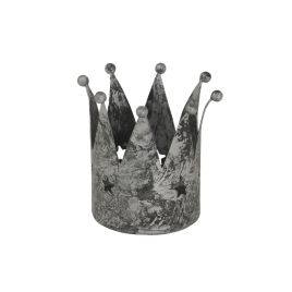 REGALE Antique Silver Crown Tealight Holder - Silver