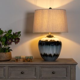 NOCTURNE Midnight Shadows Table Lamp With Linen Shade - Black