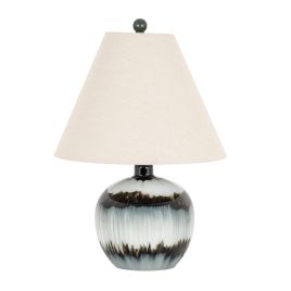 NOCTURNE Midnight Shadows Squat Table Lamp With Linen Shade - Black