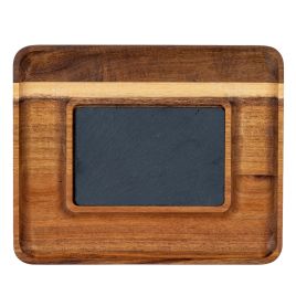VALORE Serving Tray with Slate - Oak Finish