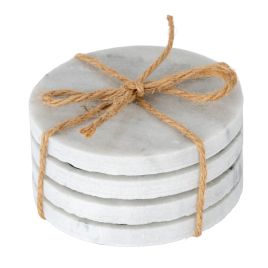 CARRARA Set of Four Round Marble Coasters - White