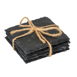 BASALT Set of Four Square Slate Coasters - Black