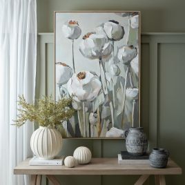 ATELIER Poppy Heads Hand Painted Canvas in Frame - Multi Colour