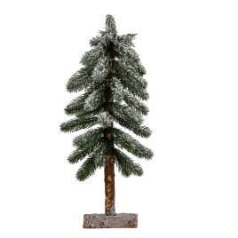 NIVAL Medium Snowy Pine Tree On Wooden Stand - Green
