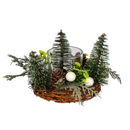 SILVA Small Brush Tree Candle Wreath With Berries And Pinecones - Green