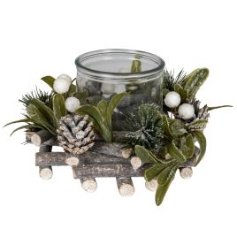 GLACIER Mistletoe And Pine Candle Wreath - Green