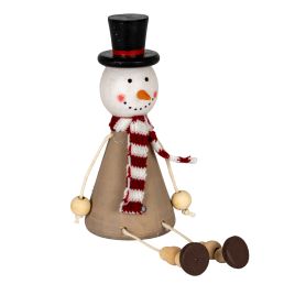 TIMBER Wooden Jolly Sitting Snowman Decoration - Multi Colour
